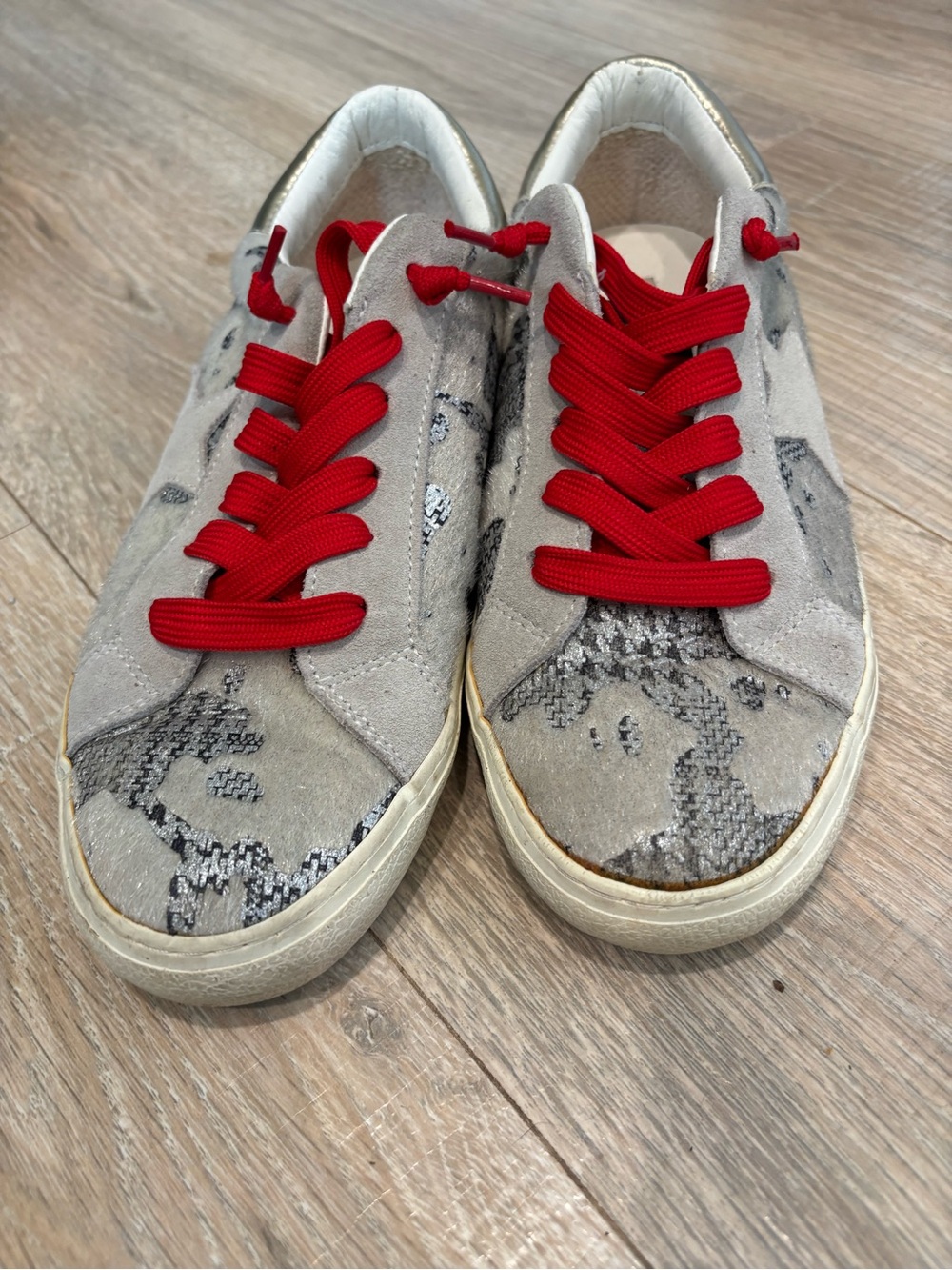Steve Madden Beige Suede Sneakers with Red Laces